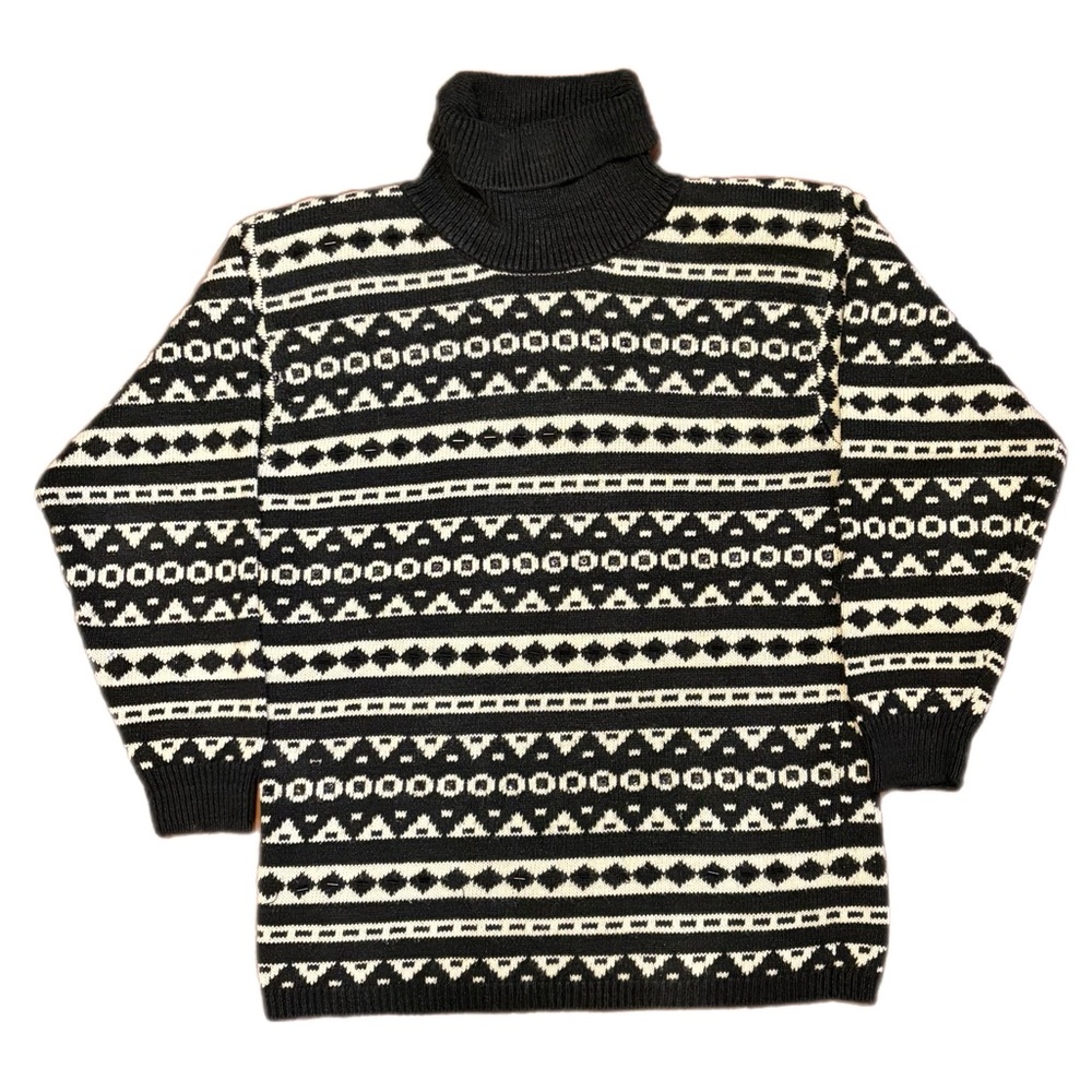 Vintage 80s  Jantzen black and white geometric beaded turtleneck